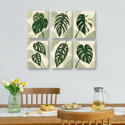 6 Mini-Gemälde | Monstera-Blatt Set