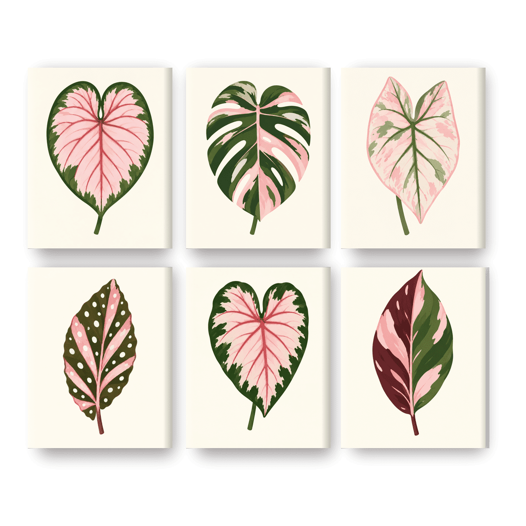 6 Mini-Gemälde | Rosa Botanik Set