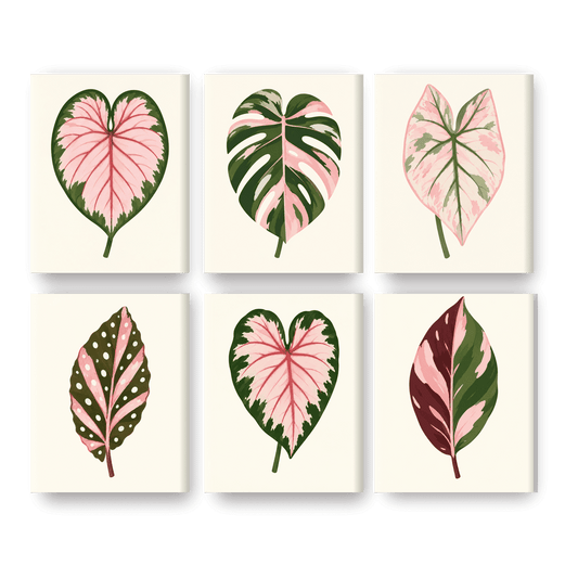 6 Mini-Gemälde | Rosa Botanik Set