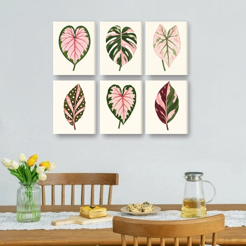 6 Mini-Gemälde | Rosa Botanik Set