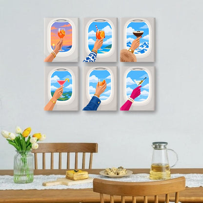 6 Mini-Gemälde | Drinks über den Wolken Set