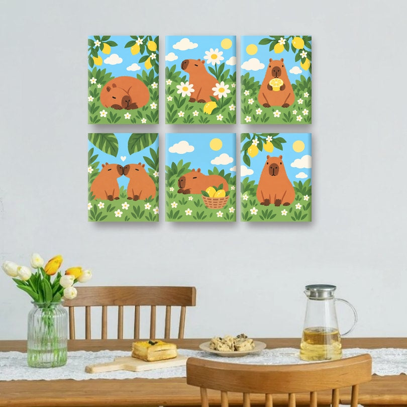 6 Mini-Gemälde | Sonnige Capybara-Tage Set