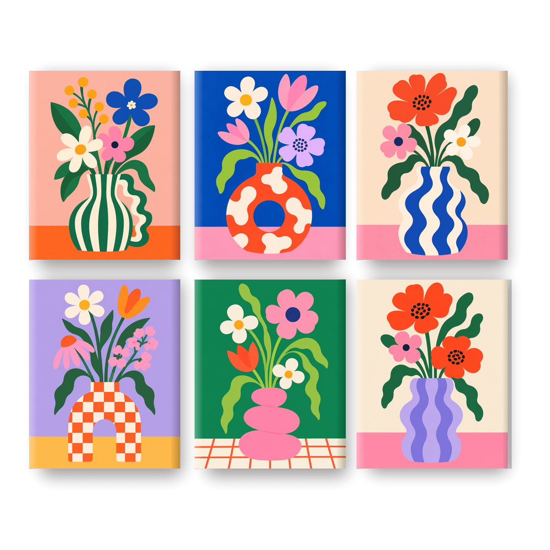 6 Mini-Gemälde | Kräftige Blüten Set