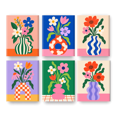 6 Mini-Gemälde | Kräftige Blüten Set