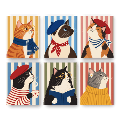 6 Mini-Gemälde | Pariser Katze Set