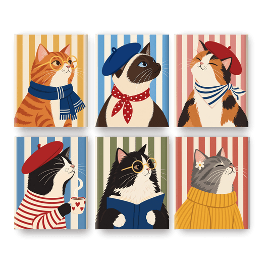 6 Mini-Gemälde | Pariser Katze Set
