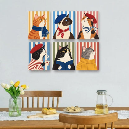 6 Mini-Gemälde | Pariser Katze Set