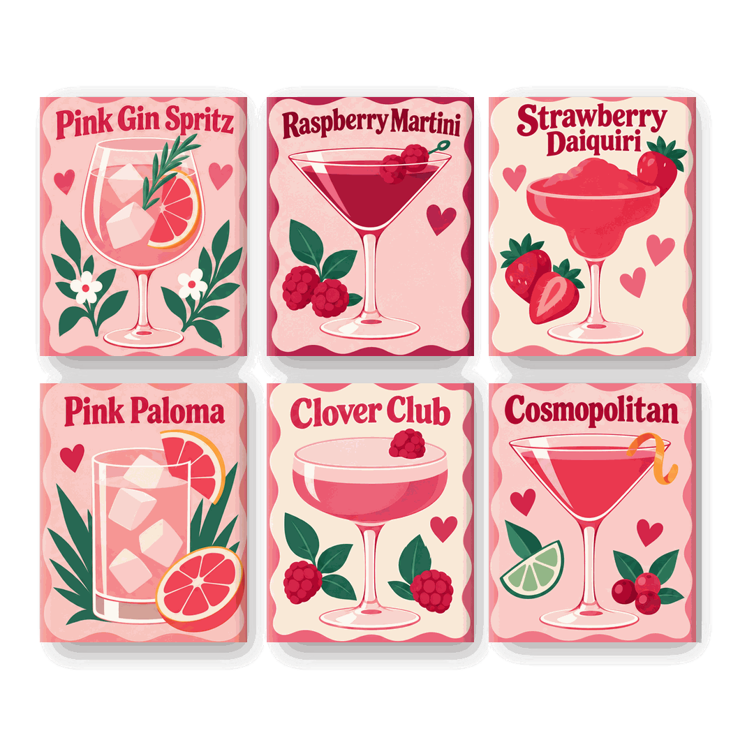 6 Mini-Gemälde | Zartrosa Cocktails Set