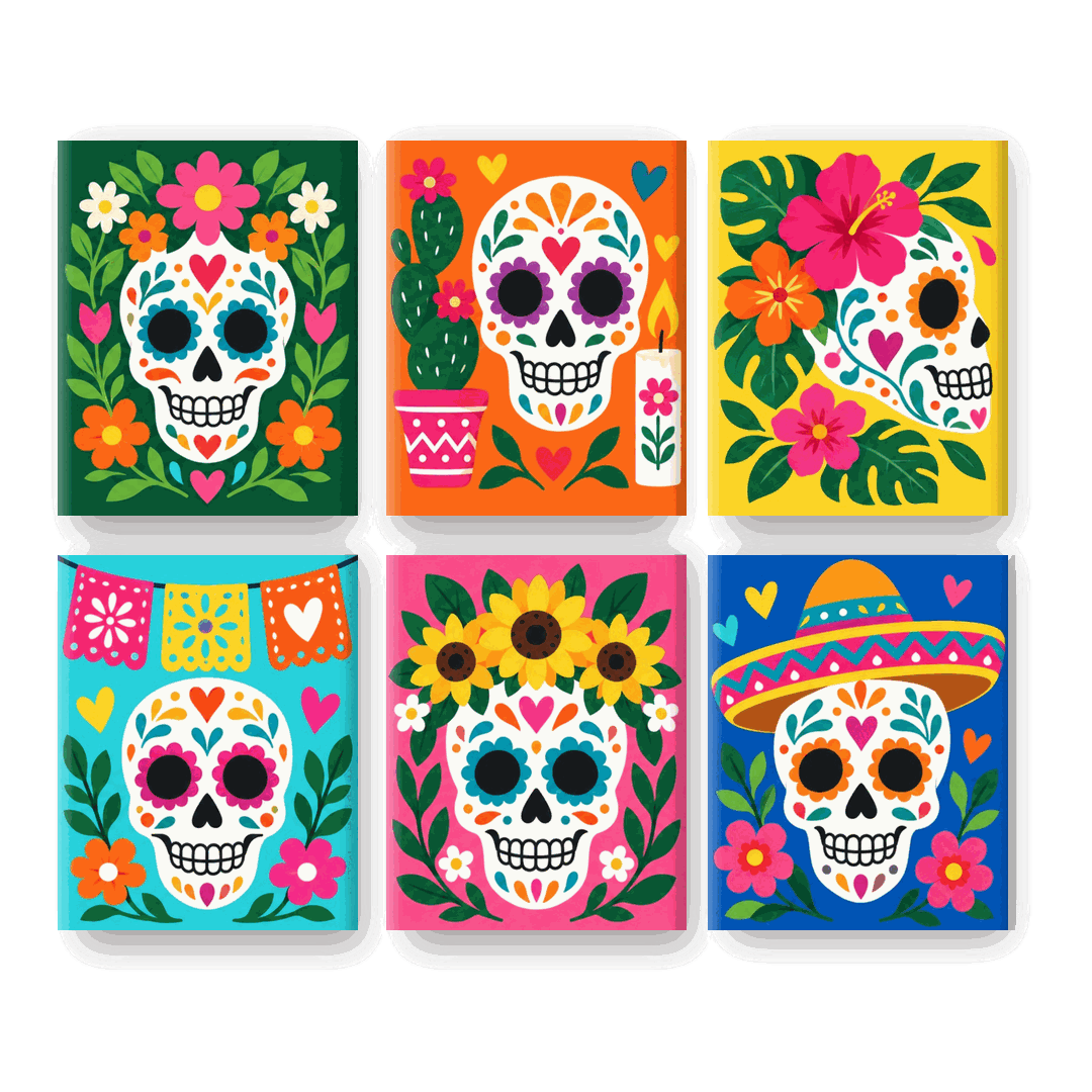 6 Mini-Gemälde | Calavera-Karneval Set