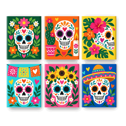 6 Mini-Gemälde | Calavera-Karneval Set