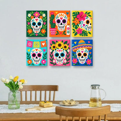 6 Mini-Gemälde | Calavera-Karneval Set