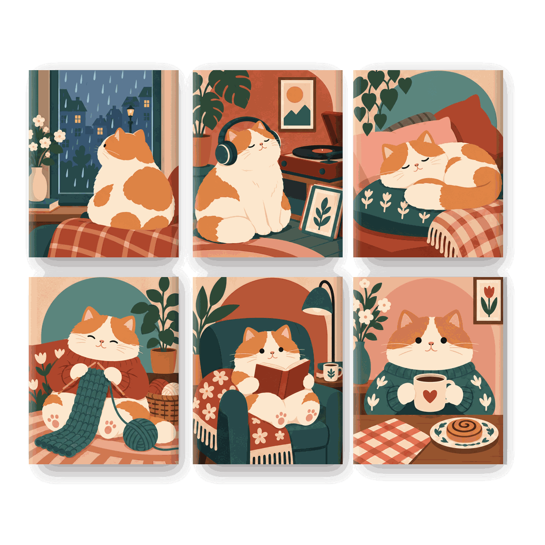 6 Mini-Gemälde | Nickerchen-Club der Katzen Set