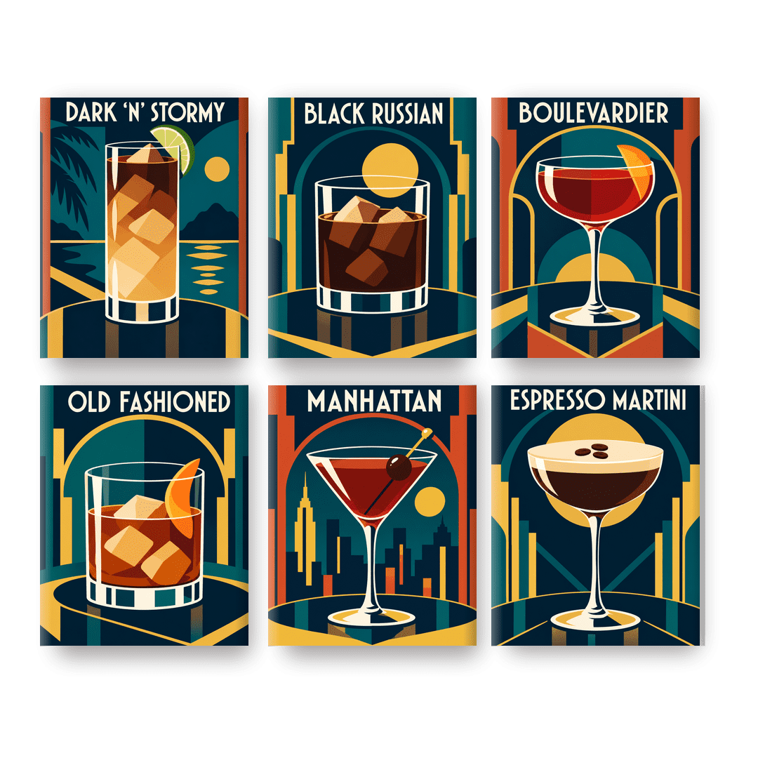 6 Mini-Gemälde | Cocktail Noir Set