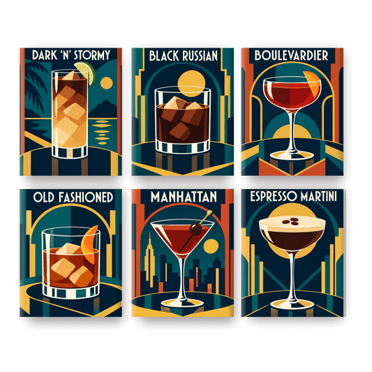 6 Mini-Gemälde | Cocktail Noir Set