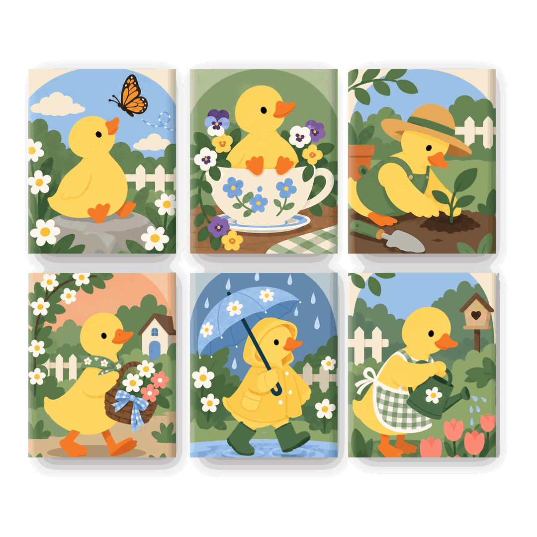 6 Mini-Gemälde | Fröhliche Sonnenenten Set