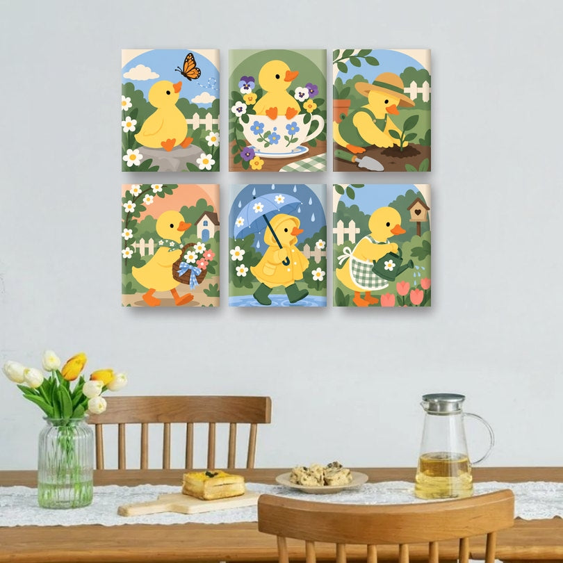 6 Mini-Gemälde | Fröhliche Sonnenenten Set