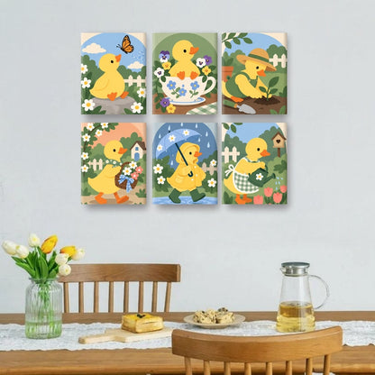 6 Mini-Gemälde | Fröhliche Sonnenenten Set
