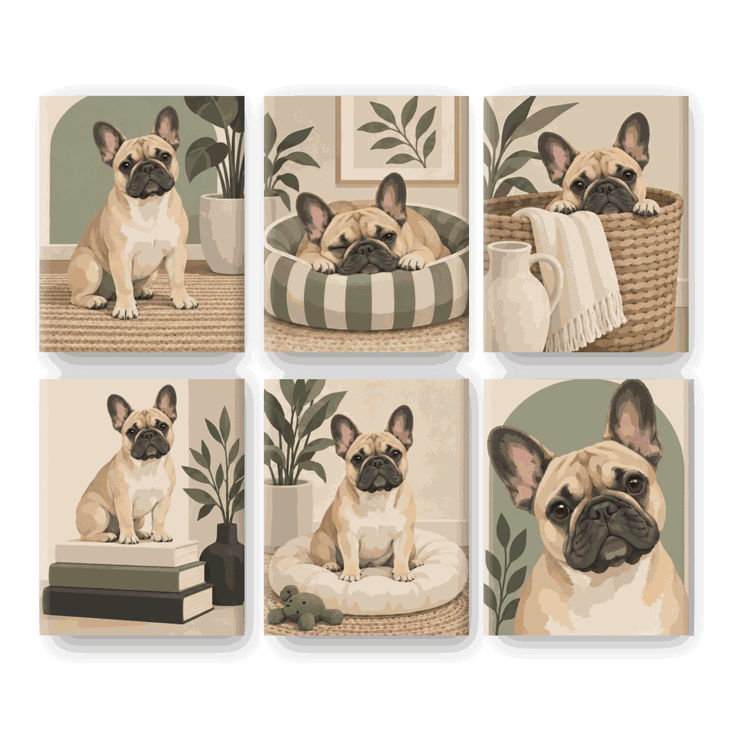 6 Mini-Gemälde | Trautes Heim, Frenchie Set