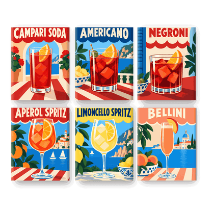 6 Mini-Gemälde | Italienische Cocktailstunde Set