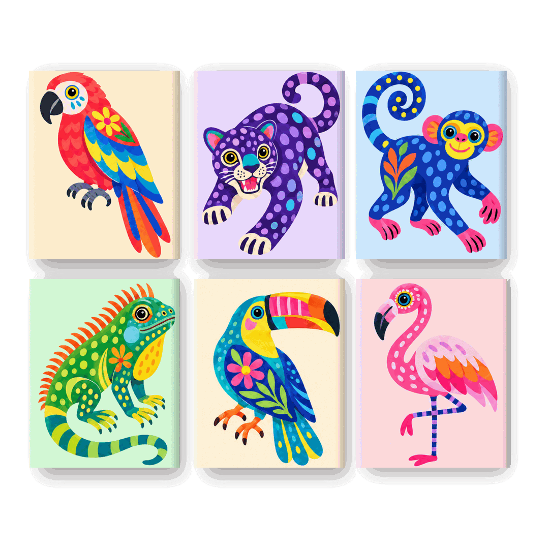 6 Mini-Gemälde | Dschungel-Fantasie Set