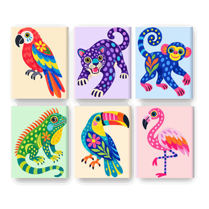 6 Mini-Gemälde | Dschungel-Fantasie Set