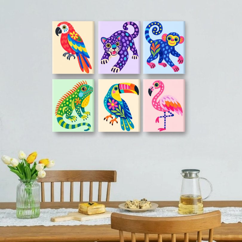 6 Mini-Gemälde | Dschungel-Fantasie Set