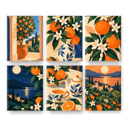 6 Mini-Gemälde | Orangenhain Set