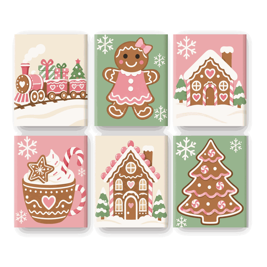 6 Mini-Gemälde | Zuckerpflaumen-Weihnacht Set