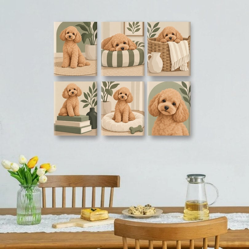 6 Mini-Gemälde | Süßes Pudelleben Set