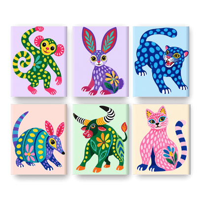 6 Mini-Gemälde | Fantasievolle Tierwelt Set