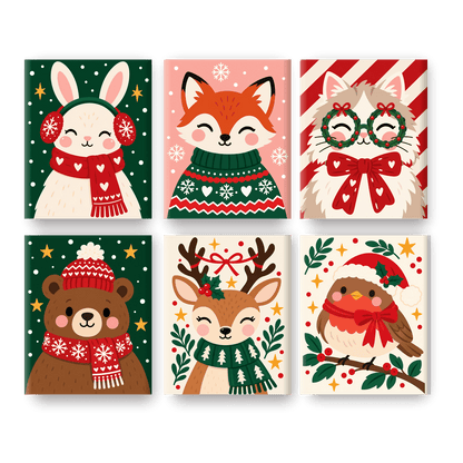 6 Mini-Gemälde | Weihnachtshase Set