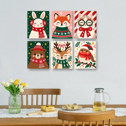 6 Mini-Gemälde | Weihnachtshase Set