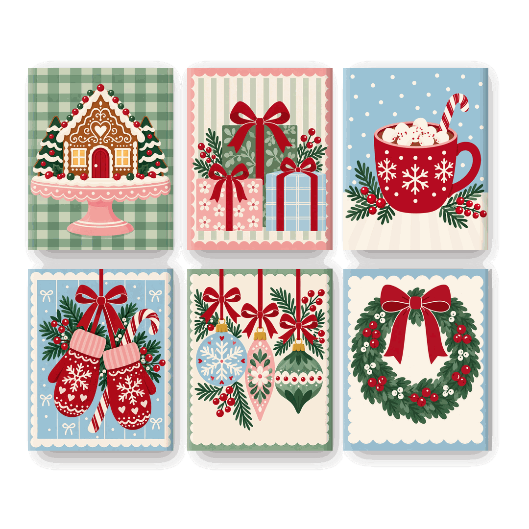 6 Mini-Gemälde | Weihnachtsfäustlinge Set
