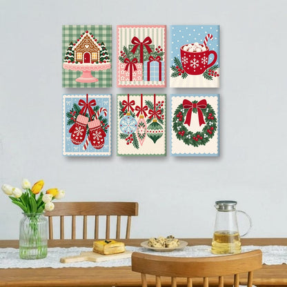 6 Mini-Gemälde | Weihnachtsfäustlinge Set