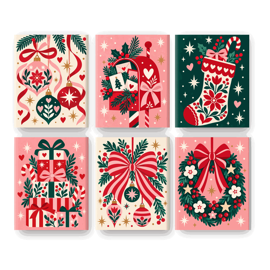 6 Mini-Gemälde | Festliche Ornamente Set