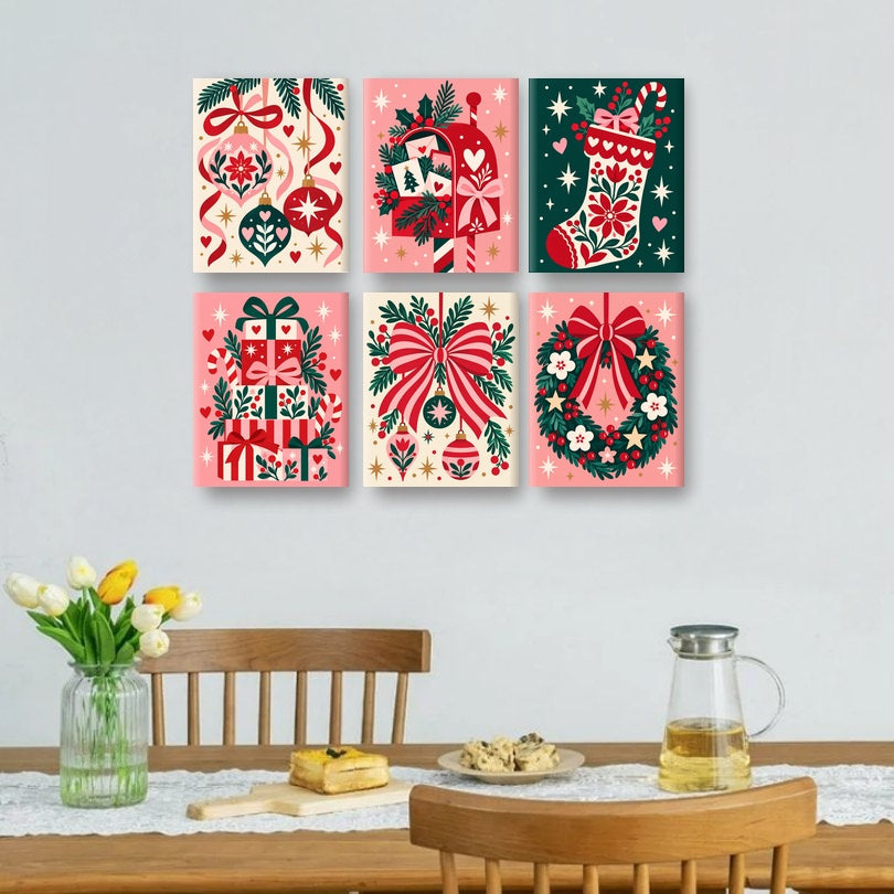 6 Mini-Gemälde | Festliche Ornamente Set