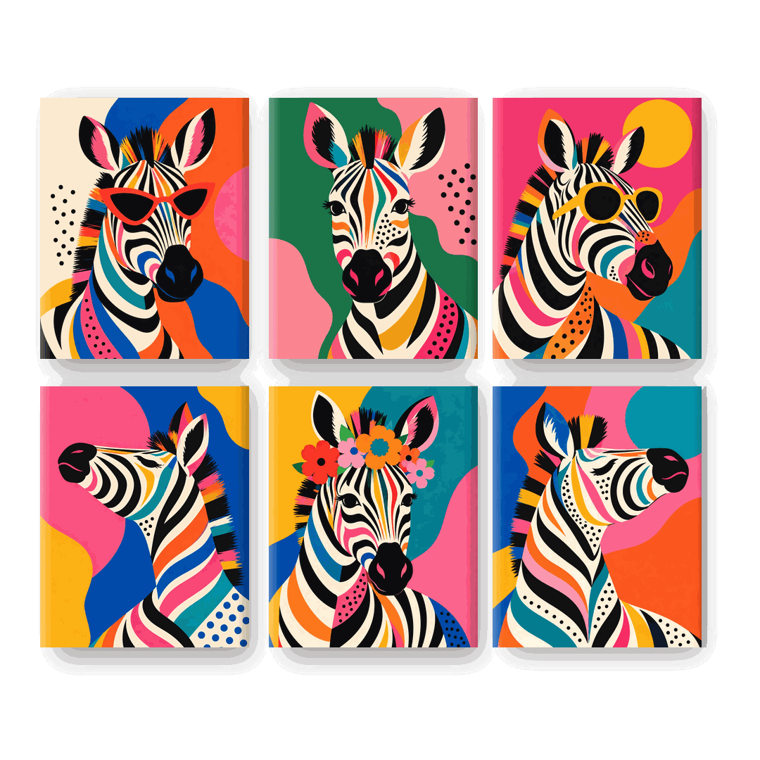 6 Mini-Gemälde | Pop-Art-Zebra Set