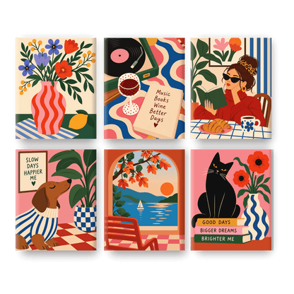 6 Mini-Gemälde | Kräftige Blumenvase Set