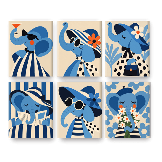 6 Mini-Gemälde | Cocktail-Elefant Set