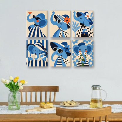6 Mini-Gemälde | Cocktail-Elefant Set