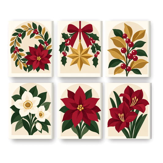6 Mini-Gemälde | Bordeaux & Gold Weihnacht Set