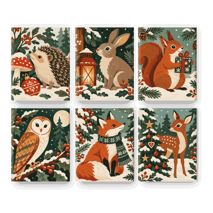 6 Mini-Gemälde | Waldweihnacht Set