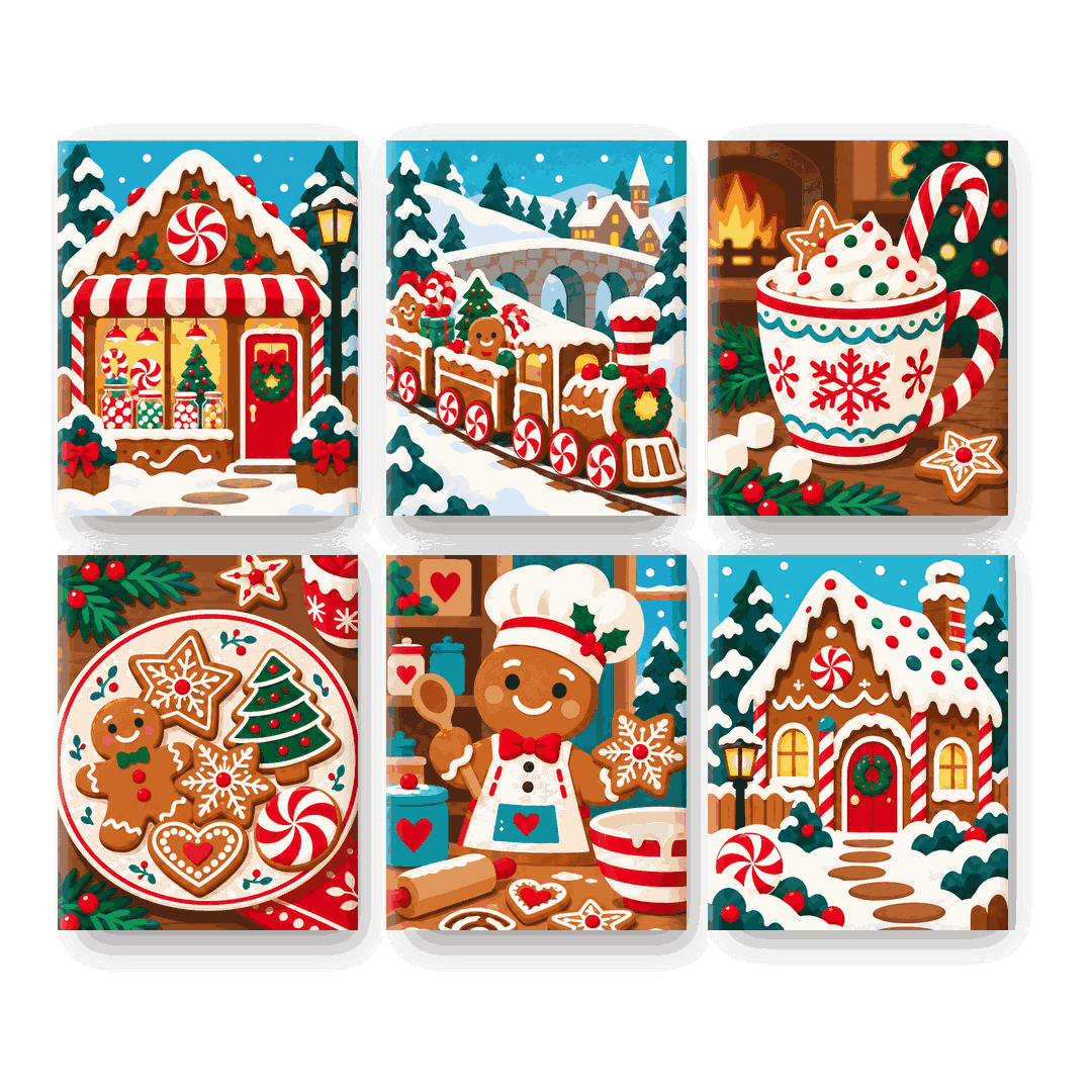 6 Mini-Gemälde | Lebkuchen-Wunderland Set