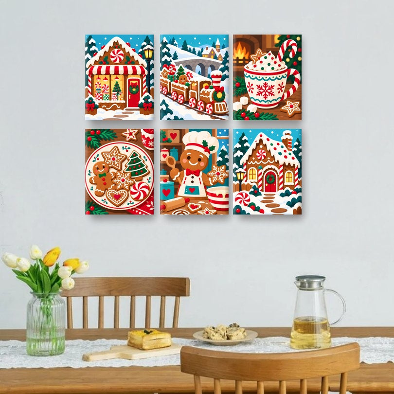 6 Mini-Gemälde | Lebkuchen-Wunderland Set