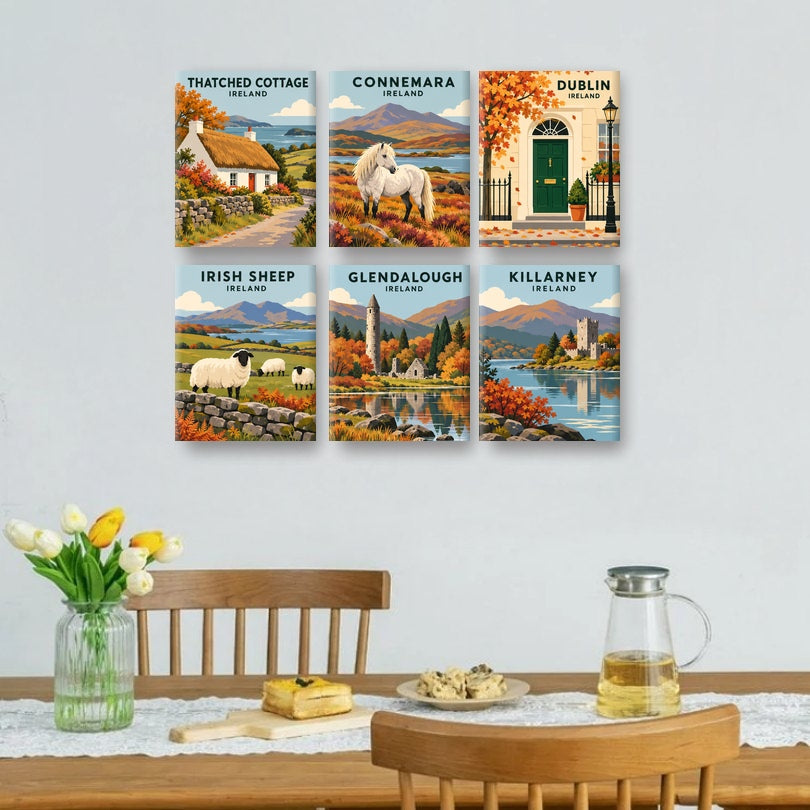 6 Mini-Gemälde | Goldener irischer Herbst Set
