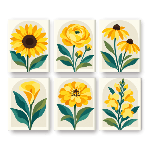 6 Mini-Gemälde | Goldene Wildblumen Set