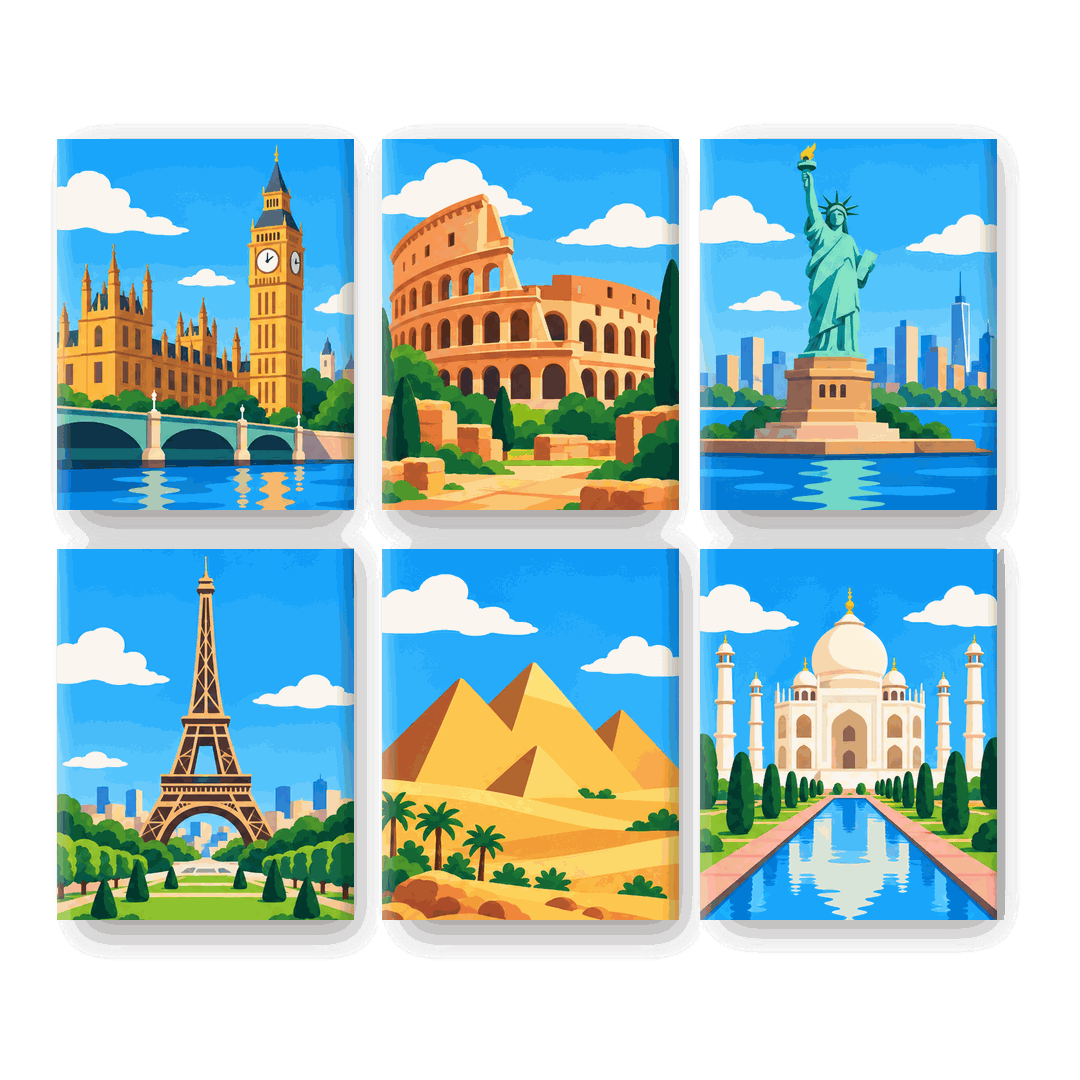 6 Mini-Gemälde | Wahrzeichen rund um die Welt Set
