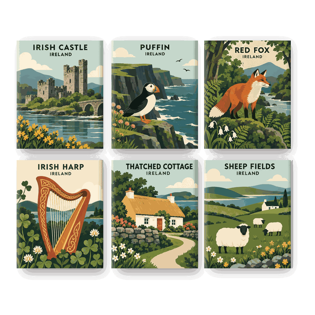 6 Mini-Gemälde | Irische Volksmärchen Set