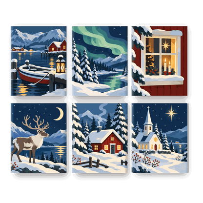 6 Mini-Gemälde | Nordische Weihnacht Set