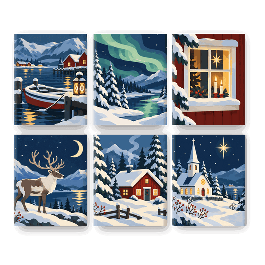 6 Mini-Gemälde | Nordische Weihnacht Set